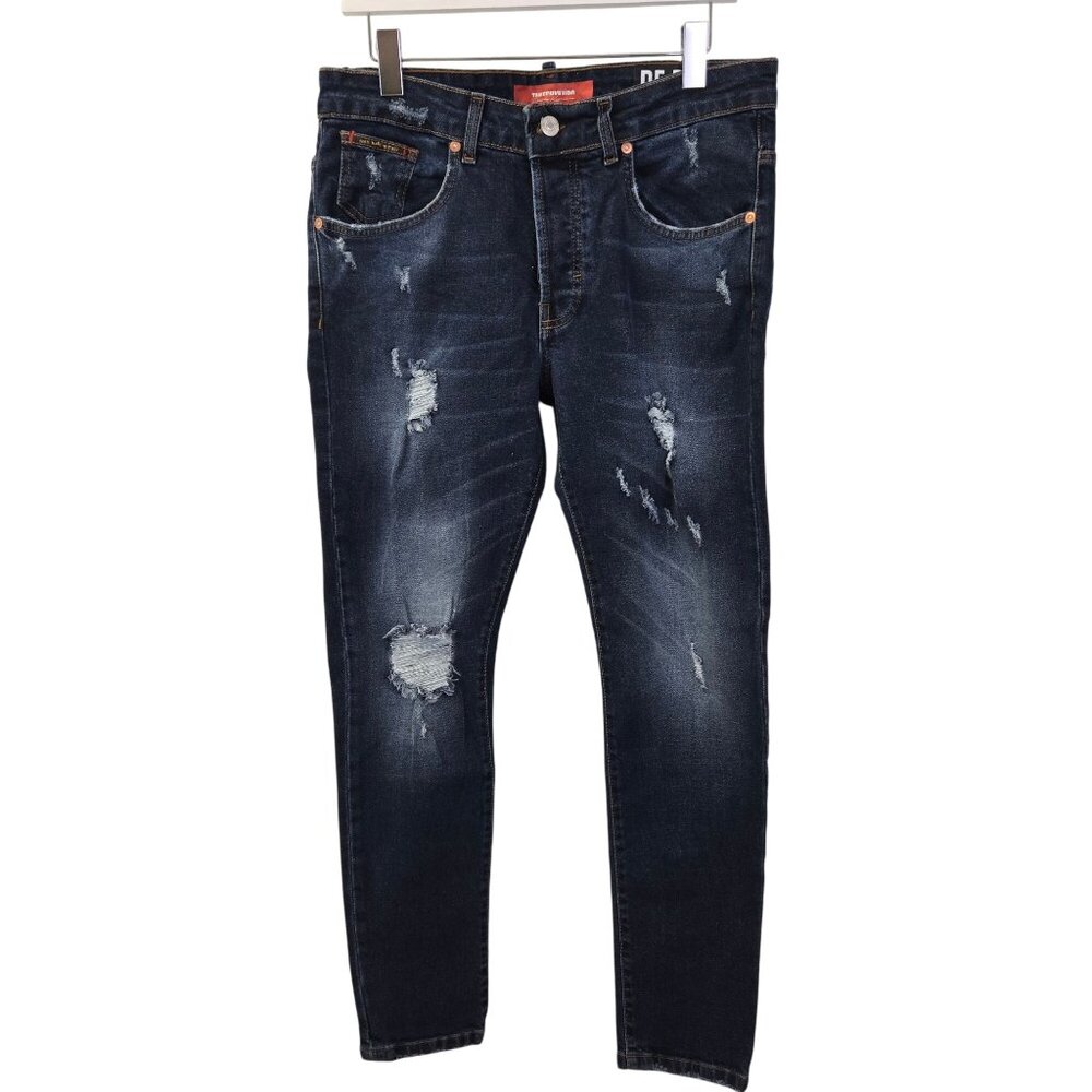 NWT Takeshy Kurosawa Jackson Con Zip Fly Distressed Tapered Jeans Size 34